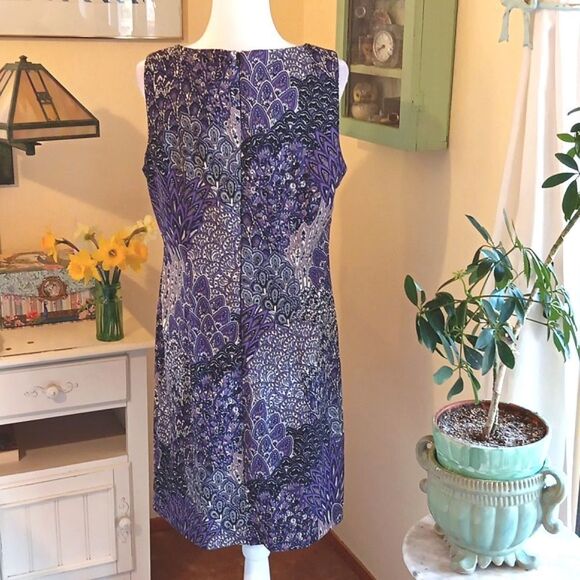 Connected Apparel Purple Feathery Dress. Patchwork. Feathers. Arabesque. - Picture 5 of 10